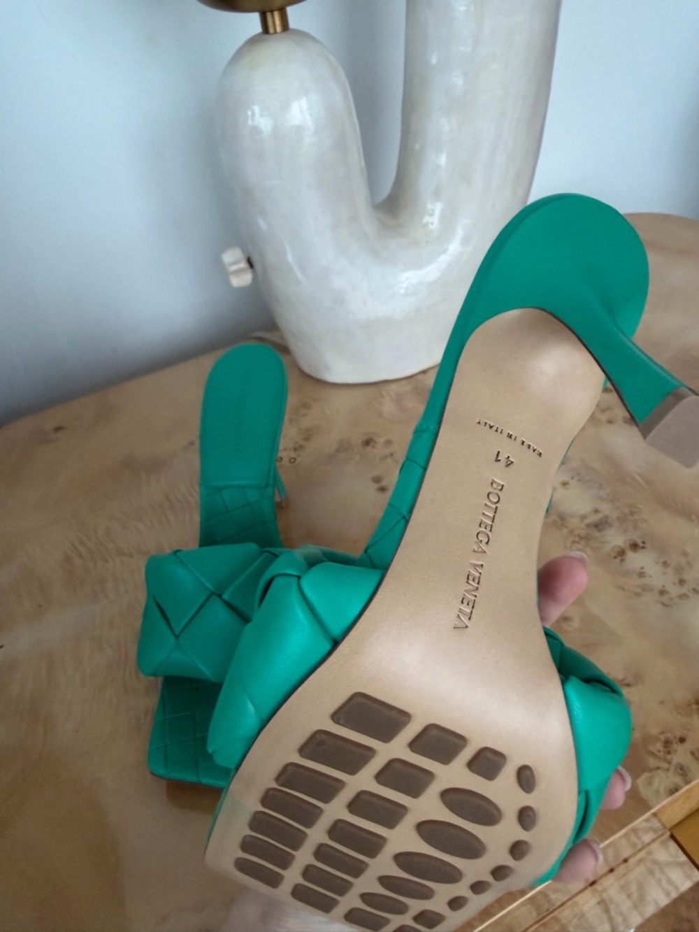Bottega Veneta Emerald Green Woven Stiletto Slide Heels - Picture 5 of 5